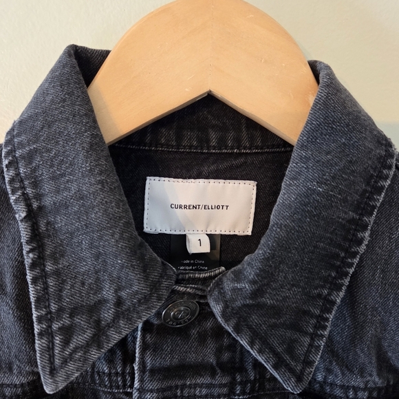 Current Elliott Women's Black "The Studded Baby Trucker" Jean Jacket Sz 1 Small - Picture 6 of 13